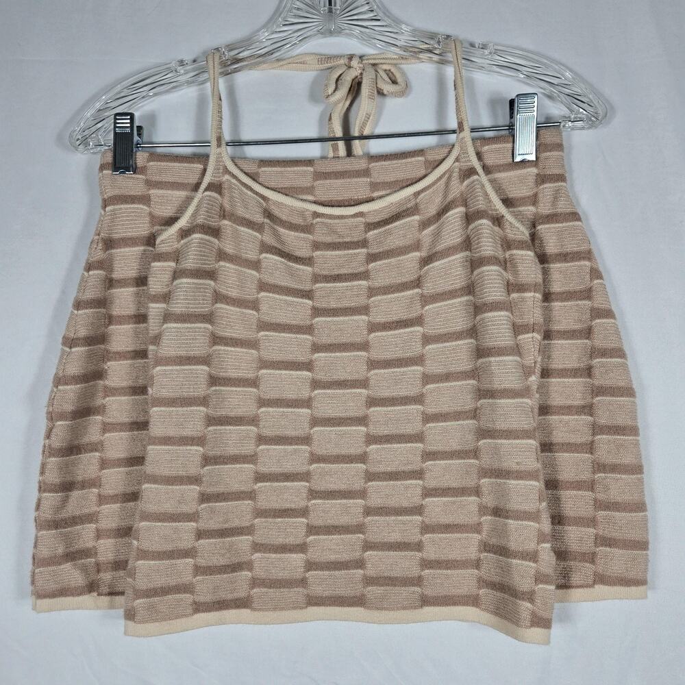 PrettyLittleThing Womens M Knit Halter Top Mini Skirt Set Beige Textured 2 Piece